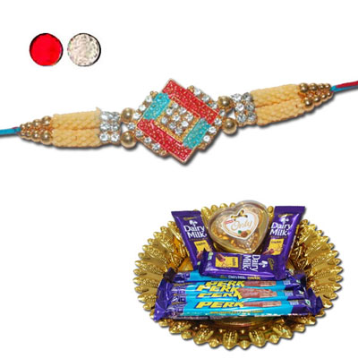"Rakhi - SR-9370 A(Single Rakhi),Choco Thali - Code RC06 - Click here to View more details about this Product